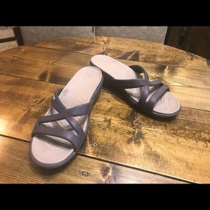 Crocs dark brown slides